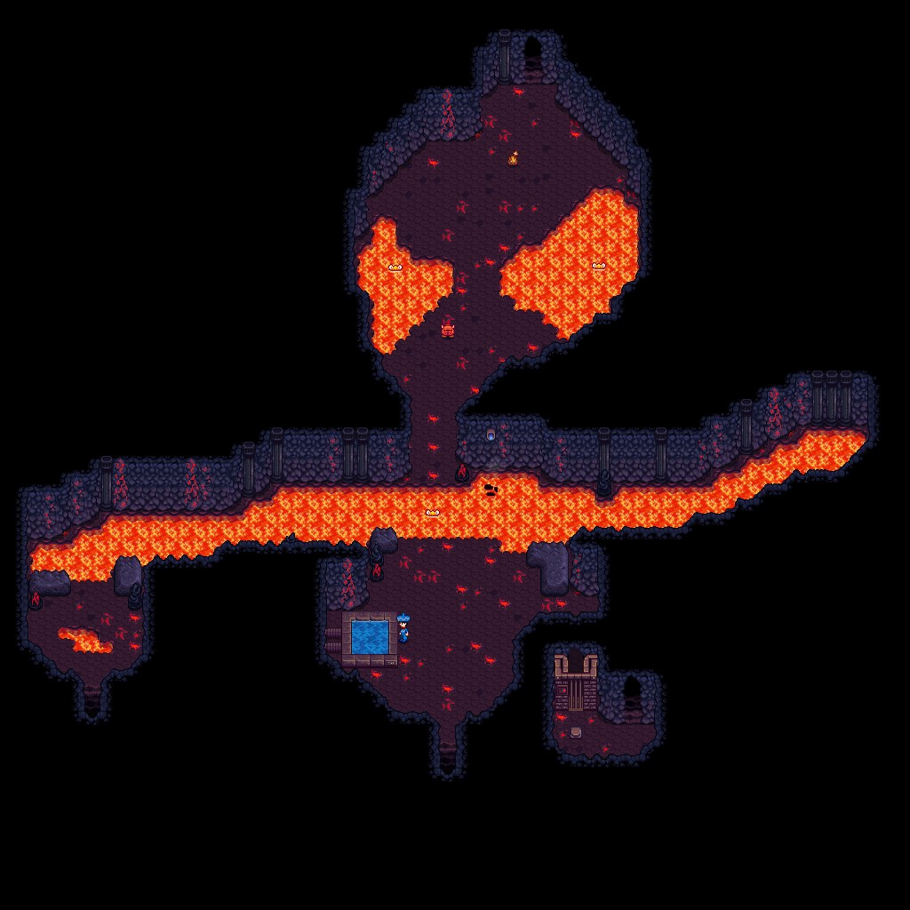Mostrar o ambiente do Volcano Dungeon com lava e monstros